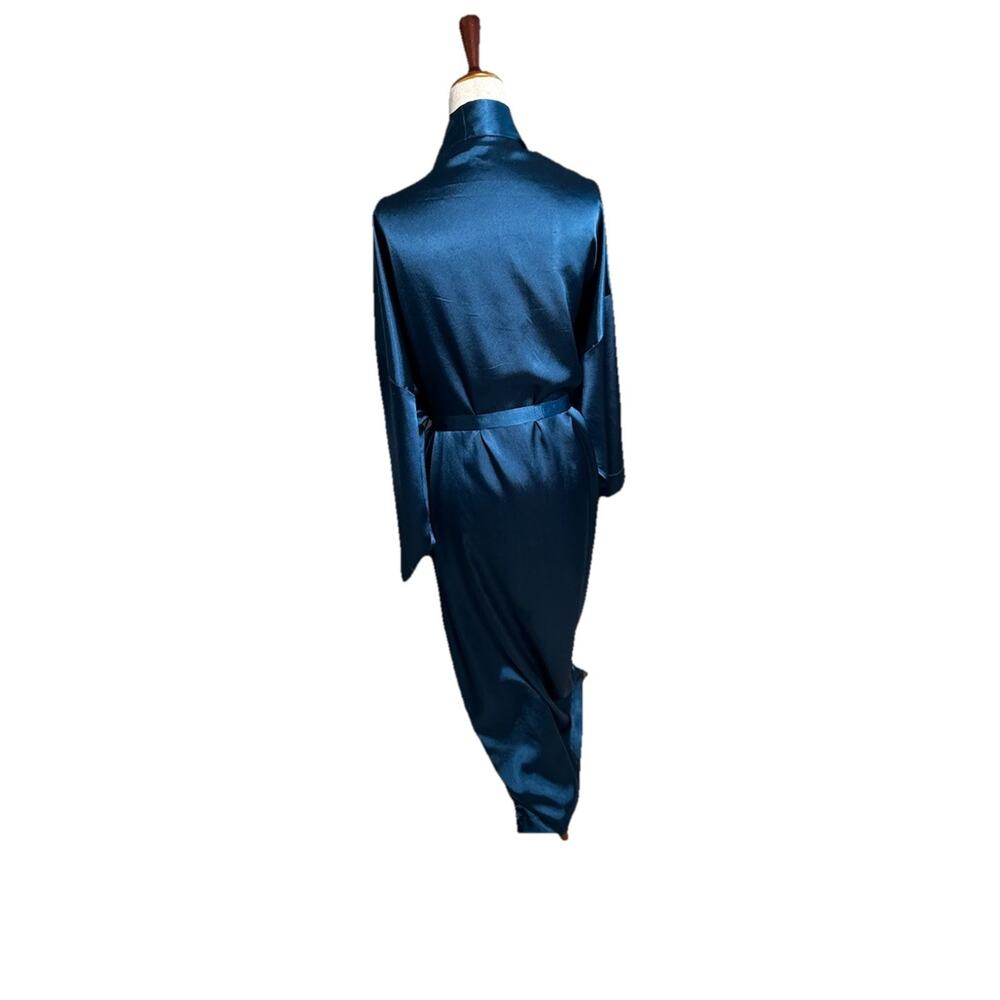 Christian Dior Vintage‎ Women’s Robe Size Large Teal Blue Satin Long Belted - Picture 5 of 10